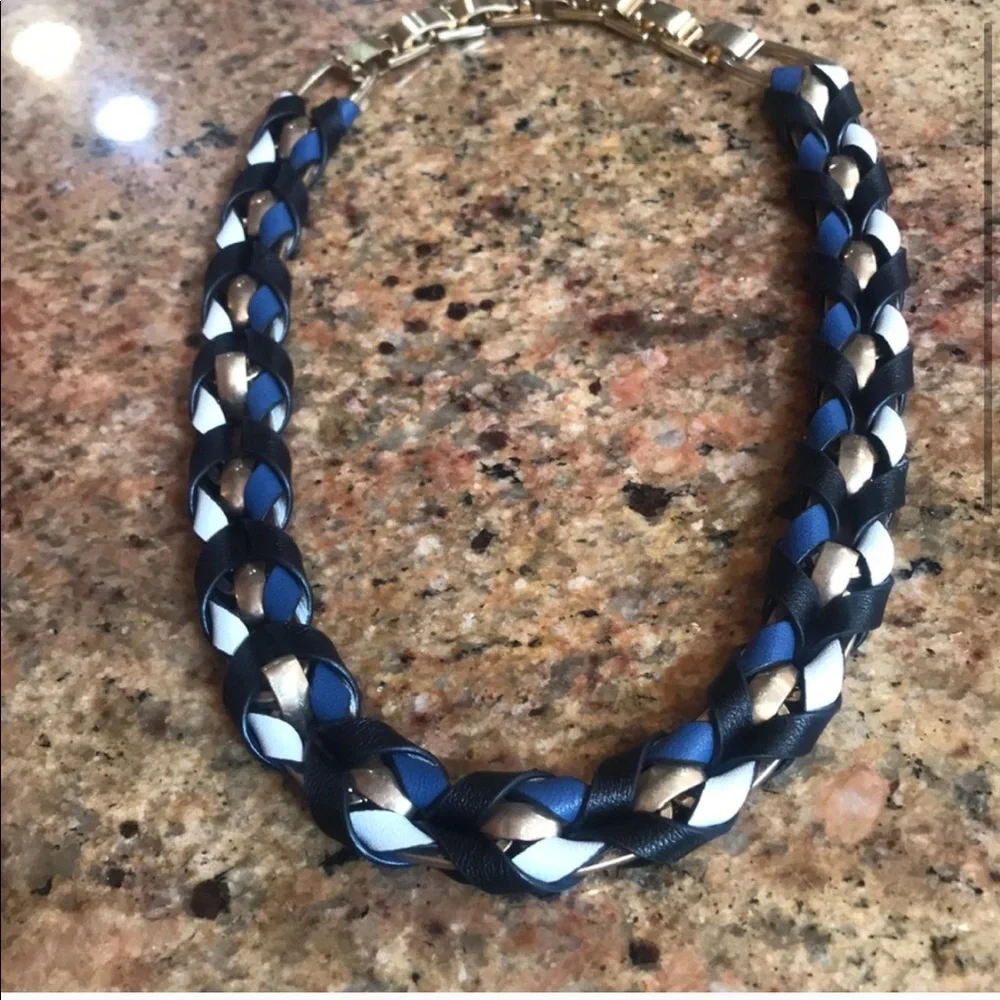 Stella & Dot | Gold, Black, White & Blue Genuine Leather Corset Necklace - Picture 5 of 8